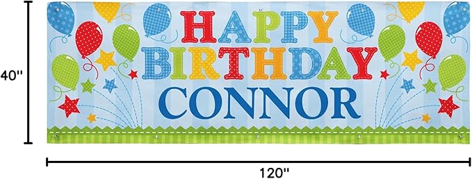 Let's Make Memories Personalized blue Happy Birthday Banner for Kids - Custom Birthday Party Decorations - Indoor/Outdoor Vinyl - Any Name - Balloons and Stars - 10ft