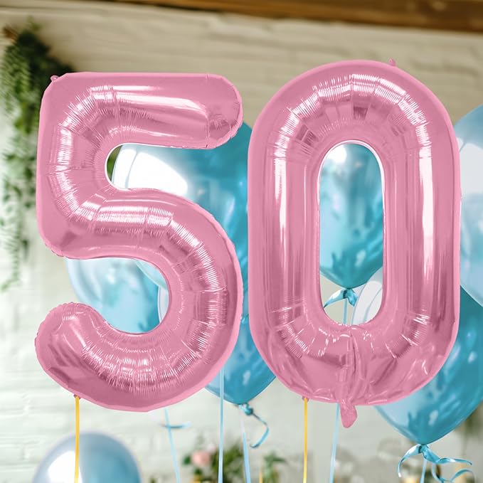 40 Inch Large Pink Number Celebration and Decoration Balloon for Birthday Parties, Graduations, Anniversaries, Weddings, Photo Shoots, Special Events - Helium Foil Mylar (Pink Number 50)
