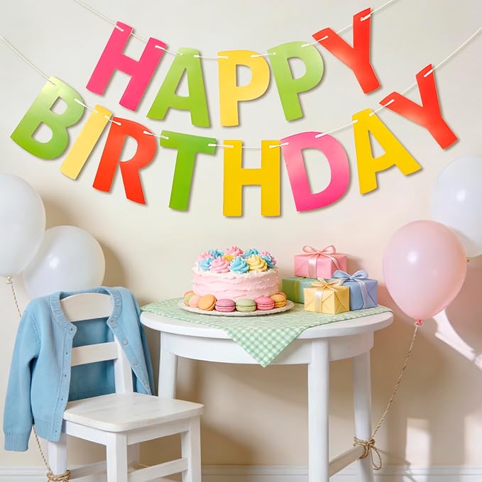 MEETINGU Rainbow Happy Birthday Banner, Colour Rainbow Birthday Party Decorations Color Birthday Sign Colour Happy Birthday Decorations Birthday Party Supplies for Boys Girls Kids Baby Adults (Multicolour2)