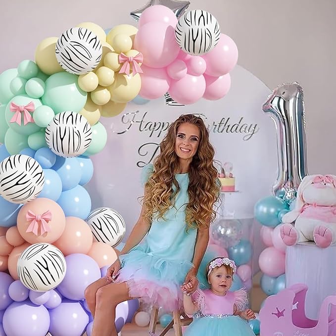 Pastel Balloon Arch Kit 123Pcs Macaron Rainbow Balloons Garland Colorful Birthday Party Balloons for Girls Unicorn Easter Spring Wild Zoo Animals Zebra Theme Bridal Baby Shower Celebration Decorations