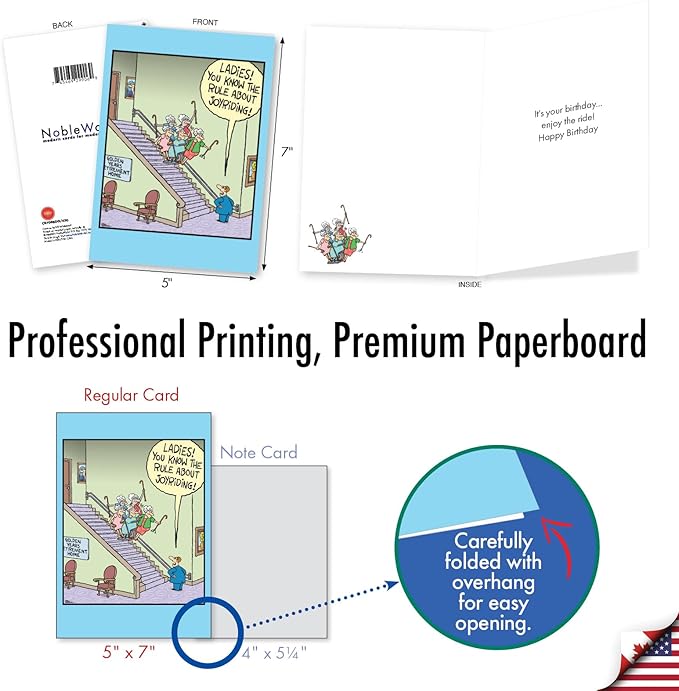 NobleWorks - 1 Funny Birthday Greeting Card w/ 5 x 7 Envelope For Women, Senior, Her - Bday Joyriding C8708BDG