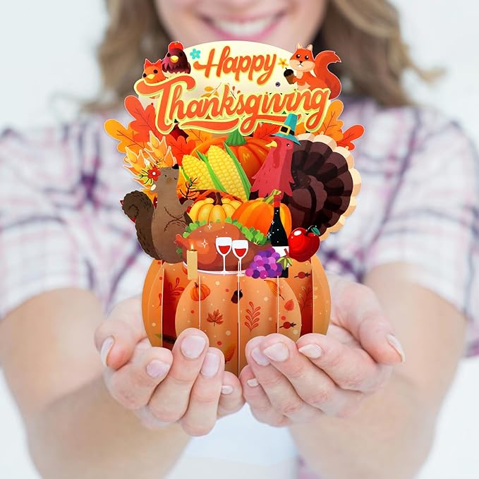 FaCraft Thanksgiving Cards - 3D Handmade Happy Thanksgiving Pop Up Greeting Cards with Envelope and Seals, Birthday Gifts for Kids Boy Girl