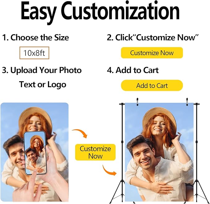 BELECO 6x6ft Fabric Custom Backdrop Customized Backdrop with Picture Logo Text Customize Your Design Personalized Background Banner for Party Decor Birthday Wedding Festival Photoshoot Prop