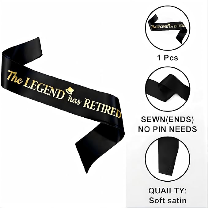 meleg otthon The Legend has Retired Sash, Black and Gold Foil Retirement Sash with Oversized Safety Pin for Men, Suitable for Retirement Party, Events and Decorations