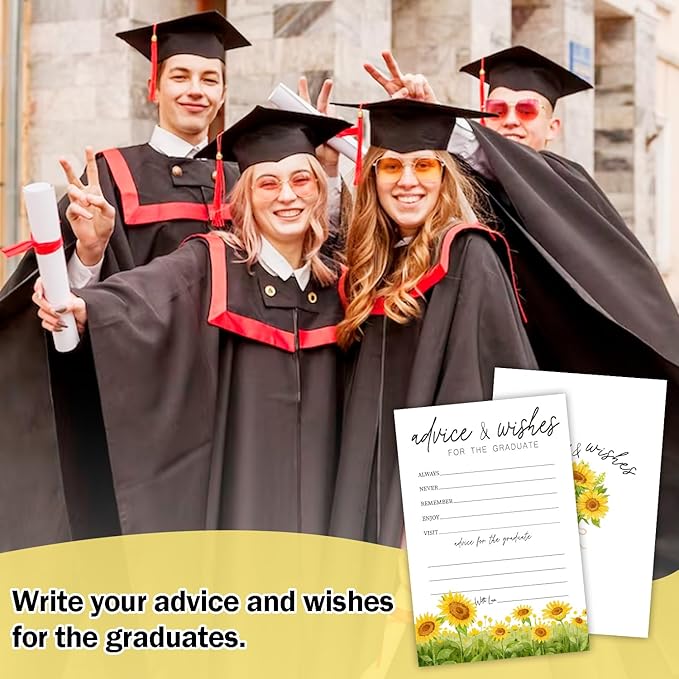 Sunflower Advice and Wishes Cards for the Graduate Cards 4x6 Inch Sunflower Grad Party Game Card 20 Pcs Double Sided Grad Advice and Wishes Card for Graduation Party Decoration for College Y439