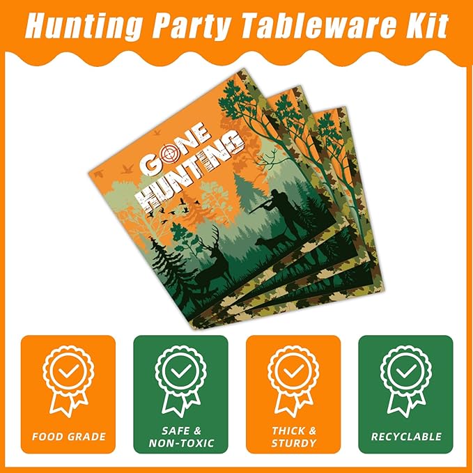 96 Pcs Hunting Camo Party Paper Plates Napkins, Oh Deer Baby Shower Birthday Party Decorations Supplies Disposable Dinnerware Tableware for Boys, Serves 24