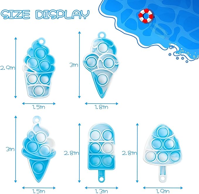 20Pcs Pop Keychain Fidget Toys Pop Ice Cream Fidget Toys Relieve Anxiety Stress Hand Office Desk Toys for Kids Adults