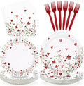 96 Pcs Floral Decorations Disposable Love Heart Flowers Paper Plates and Napkins Watercolor Lovely Flowers Tableware Set for Spring Anniversary Wedding Supplies, Serves 24