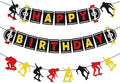 Zwiebeco Black Red Yellow Skateboard Happy Birthday Banner Bunting Hanging Paper Garland Party Decorations for Skater Boys Girls Kids Adults Sports Themed Bday Decor Accessories Supplies