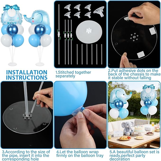 Elephant Baby Shower Decorations Party Balloons Stand Kit 2 Sets with Blue Elephant Foil Balloons Elephants It's a Boy Party Balloon Centerpieces for Tables for Boy Baby Shower Birthday Decorations