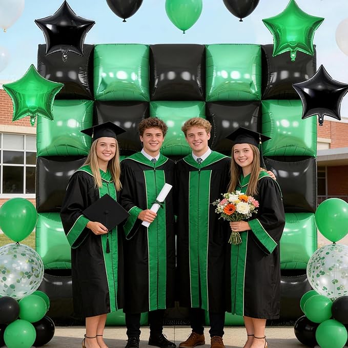 Black Green Square Foil Balloon Wall,25Pcs Double Sided Foil Balloons Backdrop Helium Tunnel Arch Garland Kit for Birthday Gradution Anniversary Baby Shower Party Decorations