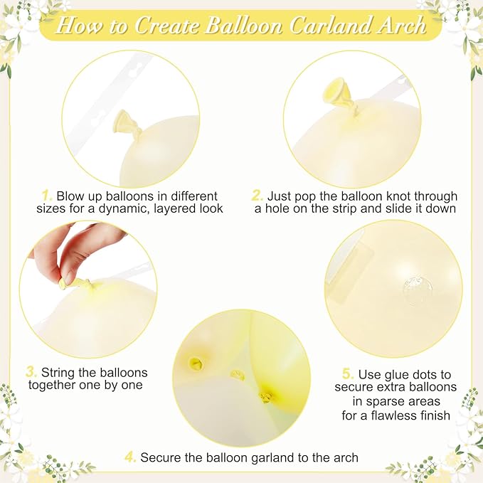 Yellow Balloon Arch Kit 108Pcs Double Stuffed Pearl Yellow Pastel Yellow White Clear Balloons for Bridal Shower Baby Shower Birthday Wedding Engagement Party Decorations