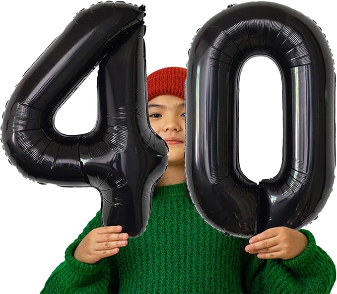 SINBEE Black 40inch Reusable Mylar Foil Balloon, 1pcs Number 4 Balloon for Birthday, Anniversary, Party Decorations Supplies