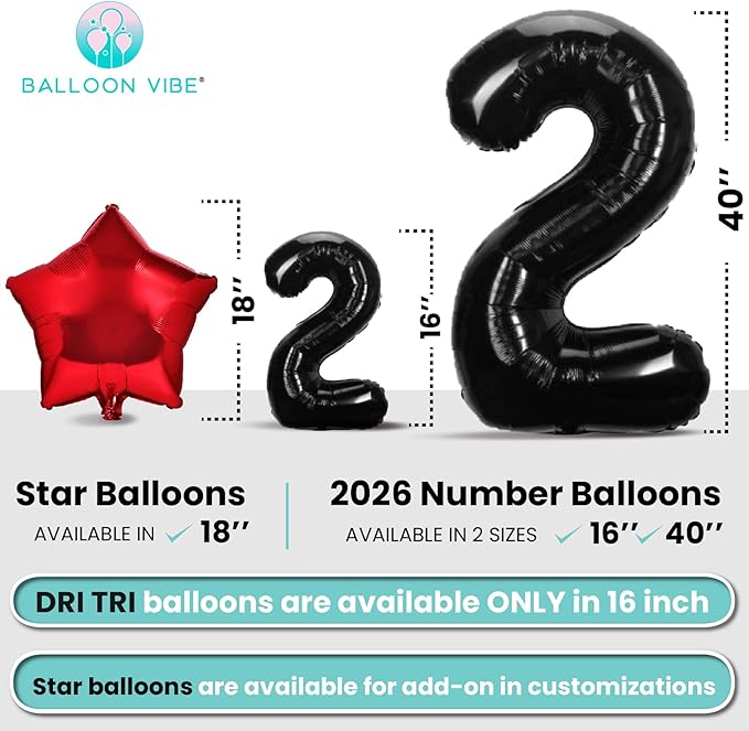 BALLOON VIBE DRI TRI 2026 Balloons Banner - Party Backdrop for Triathlon & Race Day Celebrations - 16" Foil Letters with 4 Straws, Ribbon and Adhesive Dots