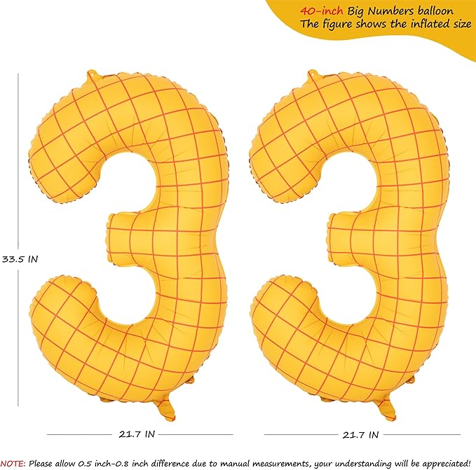 40-Inch Large Number Balloon Toy Inspired Story Matte Yellow Birthday Balloon Western Rodeo Party Supplies Boy Girl Story Anniversary Kids Birthday Party Cowboy Farm Themed Baby Welcome Decorations
