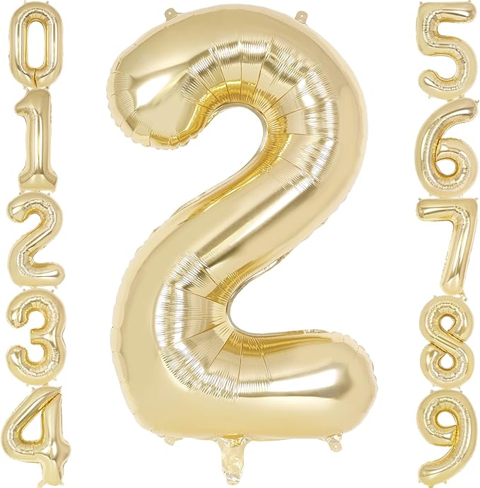 Light Gold Number 2 Balloon 40 Inch, Big Large Foil Helium White Gold Number Balloons, Giant Mylar Number 2 Balloons for 2 Year Old Birthday Party Decorations Supplies Anniversary