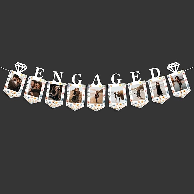 KatchOn, Large Engaged Banner for Pictures - 10 Feet, No DIY | Engagement Photo Banner for Engagement Party Decorations | Just Engaged Decorations, Picture Frames for Anniversary Decor, Wedding Decor