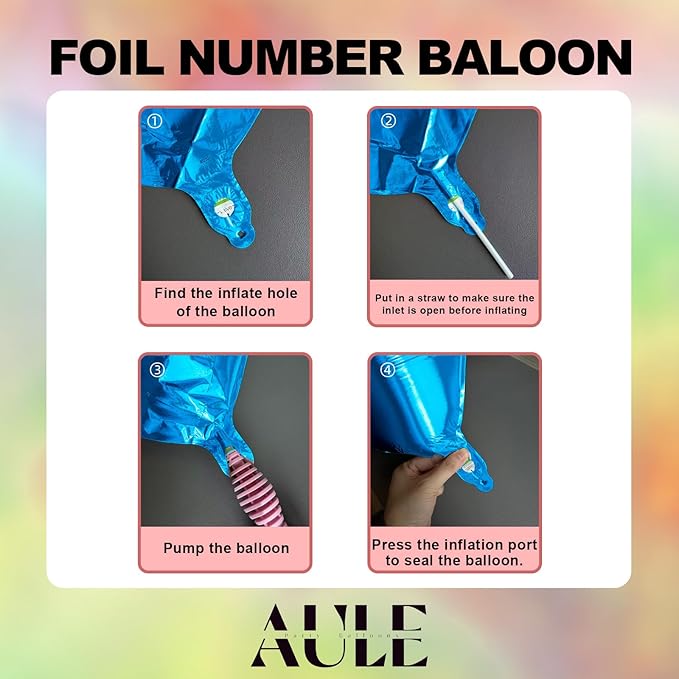 AULE 40 Inch Large 4 Balloon Numbers Blue, Big Foil Number Balloons, Giant Helium Happy Birthday Party Decorations for Man and Women, Huge Mylar Anniversary Party Supplies