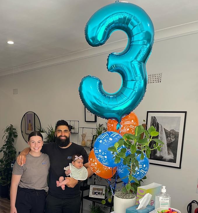 Light Blue Number 2 Balloon 40 Inch, 2nd Birthday Decoration for Toddlers Girls Boys, Sparkling 2 Number Balloon Party Decor