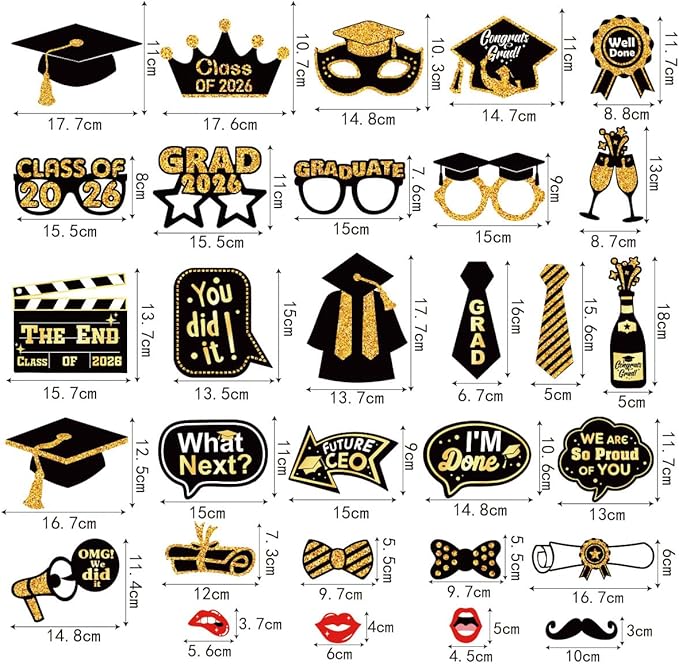 30 Pcs Graduation Photo Booth Props 2026,Grad Party Supplies for College, Graduation Deco Class Favors Supplies, Party Decorations Set Picture Props