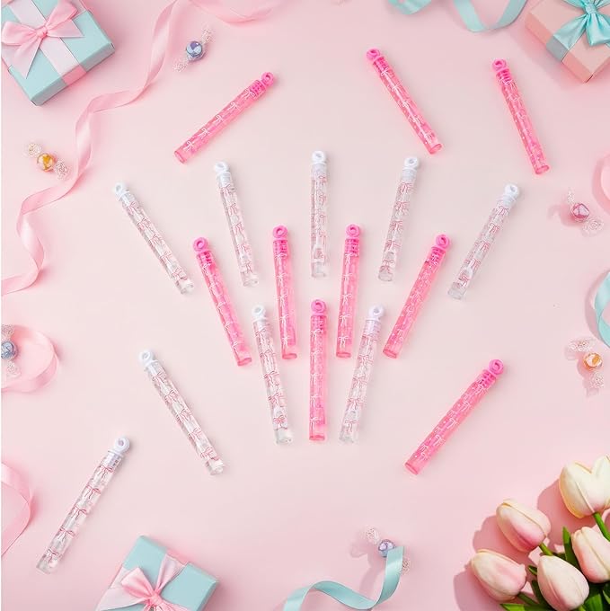 32 Pcs Pink Bow Bubble Wands Cute Bubbles Party Favors for Adult Summer Activity Birthday Party Goodie Bag Stuffers Gifts Wedding Supplies