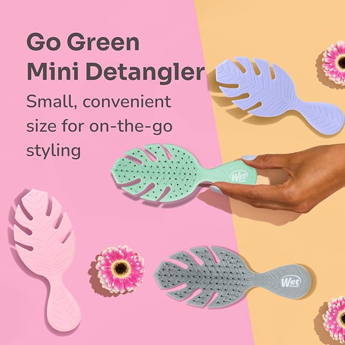 Wet Brush Go Green Mini Detangler, Grey - Detangling Travel Hair Brush - Ultra-Soft IntelliFlex Bristles Glide Through Tangles & Gently Loosens Knots While Minimizing Pain, Split Ends & Breakage