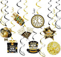 Happy New-Years Eve Party-Decorations Iridescent-Streamers - 8pcs Neon Glitter Holographic 2025 Nye Hanging Swirls Banner Supplies, Classroom Ceiling Garland Indoor Holiday Decor Panduola