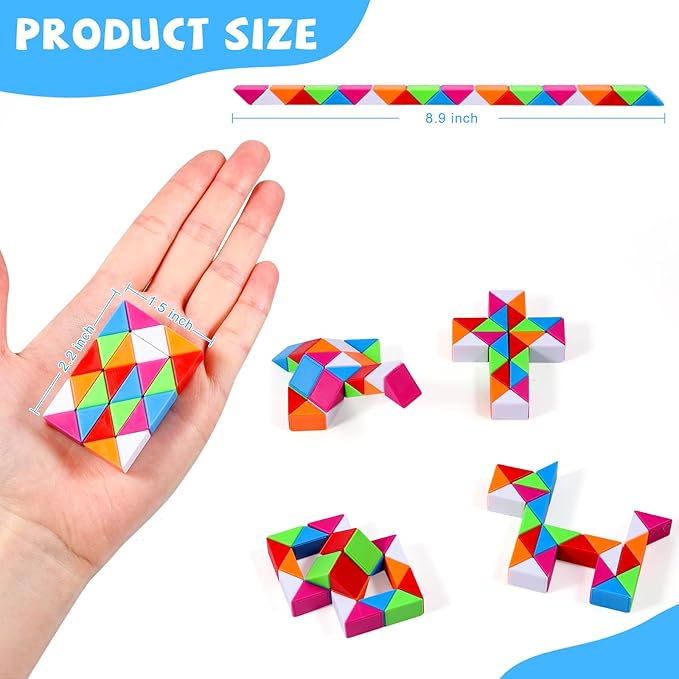 12 Pack Magic Snake Cube Fidget Toys for Kids - 24 Blocks Rainbow & Macaron Twist Puzzle, Party Favors, Classroom Prizes, Birthday Goodie Bag Fillers, Stress Relief Sensory Toys