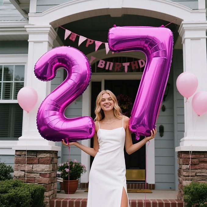 40 Inch Rose Purple Large Balloon Number 7 Balloon,Jumbo Mylar Foil Helium Balloon for 7 17 27 37 47 57 Birthday Digital Balloons for Birthday Party,Wedding Anniversary Party Decorations