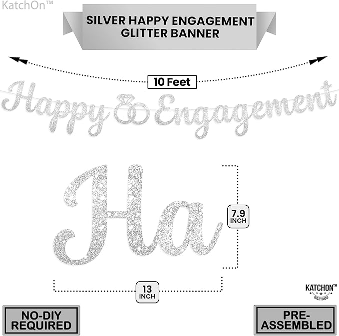 KatchOn, Glitter Silver Happy Engagement Banner - 10 Feet, No DIY | Engagement Party Decorations | engagement Party Banner | Engaged Banner, Bachelorette Party Decorations