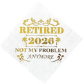 Retired 2026 Cocktail Napkins, 50 Pack 3-Ply Retirement Party Decorations Supplies, Gold Foil Disposable Napkins for Farewell,Coworker Goodbye & Going Away Celebration (5"x5")