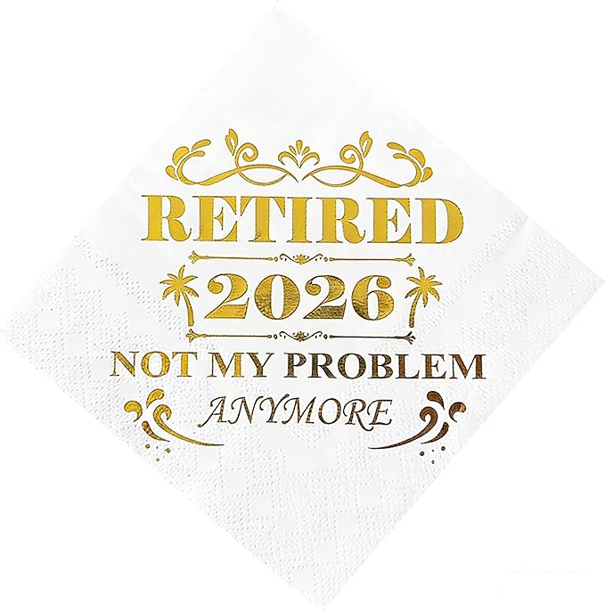 Retired 2026 Cocktail Napkins, 50 Pack 3-Ply Retirement Party Decorations Supplies, Gold Foil Disposable Napkins for Farewell,Coworker Goodbye & Going Away Celebration (5"x5")