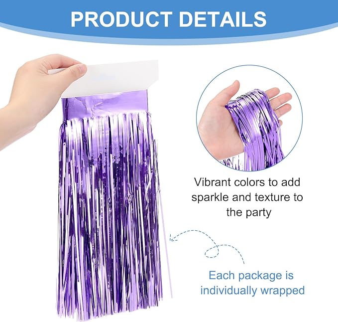 PATIKIL Foil Fringe Garland 10 Feet, 3 Pack Metallic Tinsel Streamers Fringe Banner Wall Hanging Curtain Backdrop for Wedding Birthday Christmas New Year Party Decoration, Light Purple