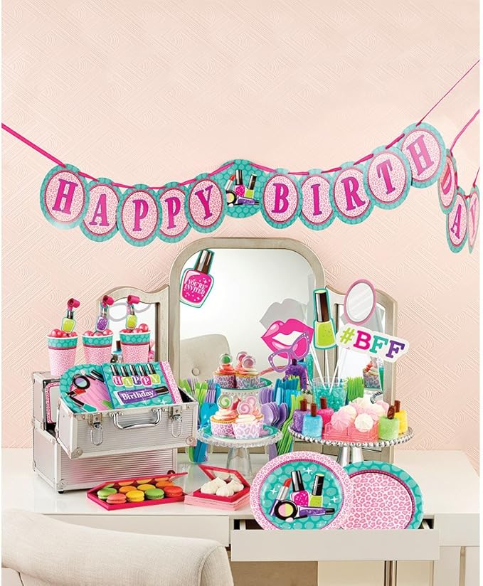Creative Converting Border Print Plastic Tablecover, Sparkle Spa Party!