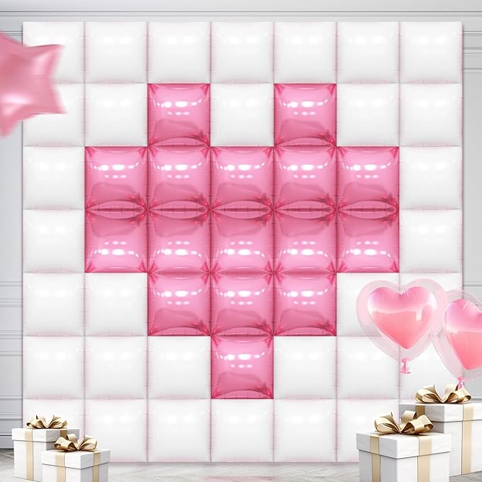 50PCS Pearl Pink and White Square Foil Balloon Wall, 19'' Reusable DIY Mylar Double Side Balloons Garland Tunnel Arch Kit for Anniversary Baby Shower Bachelorette Birthday Engagement Bridal Decor