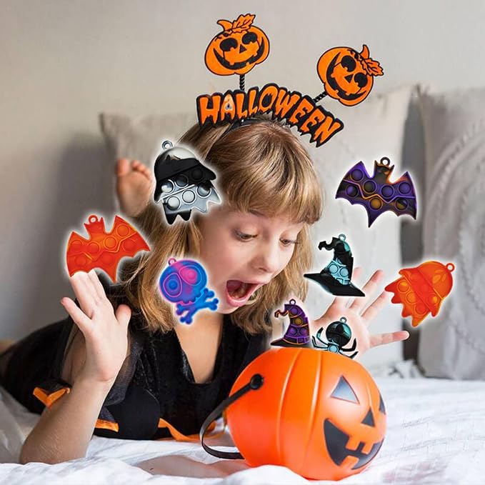 30pcs Halloween Mini Pop Keychain Fidget Toys - Rainbow Silicone Simple Fidget Toys - Halloween Decorations and Party Favor