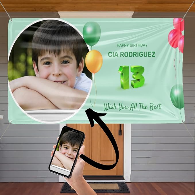 Custom Birthday Banner, Style-12, 24 x 72 inches, Vinyl, Full Color Printing, Indoor/Outdoor Use, Water Resistant, for Party Decoration