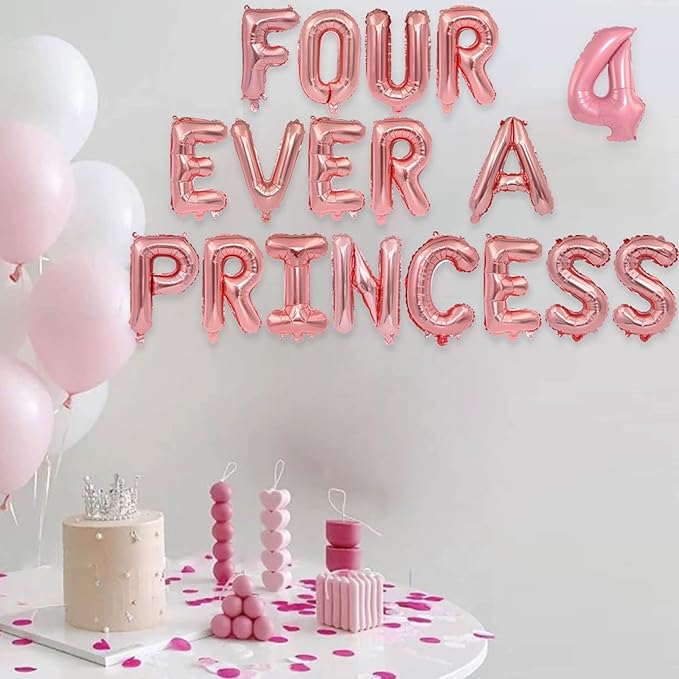 2 Set 36Pcs Rose Gold FOUR EVER A PRINCESS Letter Balloons 16in Balloon Foil Letter Decorations Party Decor Rose Gold Letter Balloons FOUR EVER A PRINCESS Party Supplies