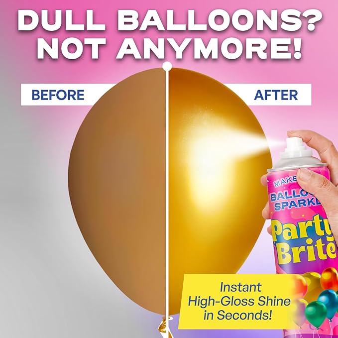 XL Balloon Shine Spray with Dropcloth, 16 oz, 2-Pack - Instant Long-Lasting Gloss for Latex Balloons - No-Wipe, Mess-Free Aerosol - Water-Resistant, Silicone-Based for Party Event Décor, Made in USA