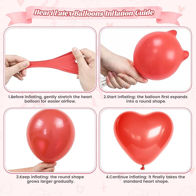 Red Heart Balloons, 38 Inch Bow Balloons, 16Pcs Red White Valentines Balloon Foil Balloon with Bow Ribbons for Birthday Wedding Bridal Baby Shower Valentines Day Decorations