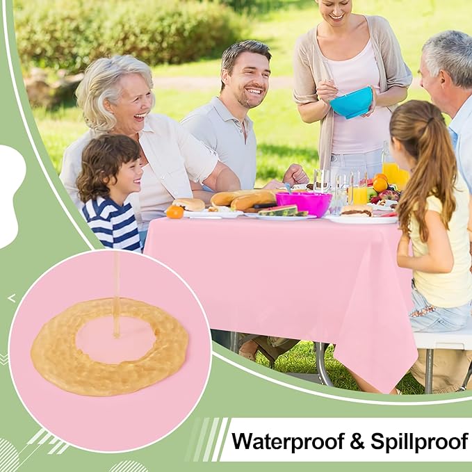 misaya 6 Packs Disposable Plastic Table Cloth, 54 x 108 Inch Waterproof Rectangle Tablecloth, Leakproof & Sturdy Decorative Table Covers for Easter, Picnic, Party and Outdoor, Pink