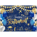 Mocsicka Happy Retirement Backdrop Pink Rose Gold Balloons Women Happy Retirement Banner Party Decorations Photo Booth Props (Blue Gold, 8x6ft)