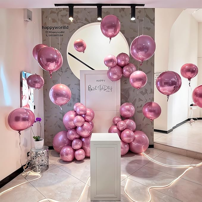 14 Pcs Pink Round Foil Balloons 22/15/10 4D Ball Balloons Light Baby Pink Metallic Balloon Ornament Mylar Balloon Chrome for Birthday Graduation Wedding Anniversary New Year Disco Party Decor