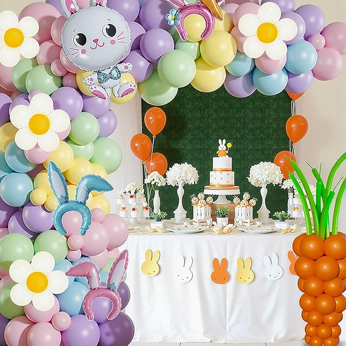 162 Pcs Easter Balloon Arch Garland Kit with Carrot Bunny Balloons for Spring Party Supplies Baby Shower Girls Birthday Egge Hunt Party Decorations