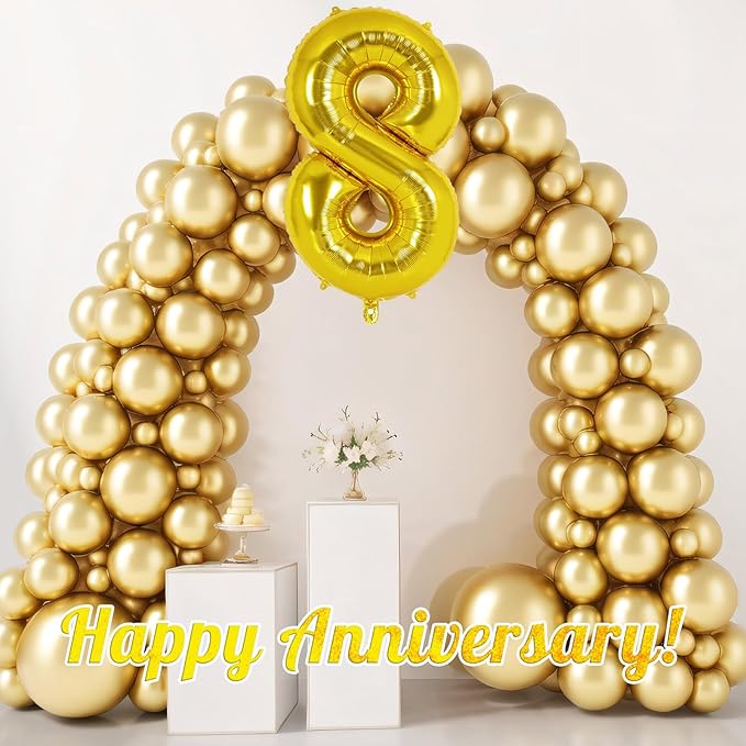Gold Number 8 Balloon 40 Inch, Big Large Foil Helium Number Balloons, Jumbo Giant Mylar Number 8 Balloons for 8 Year Old Birthday Party Decorations Supplies Anniversary Celebration