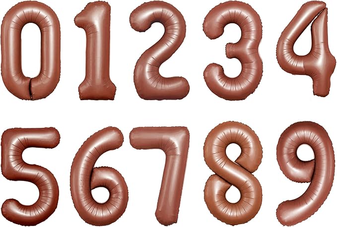 Number Balloons 16 Inch Mylar Foil Number 0-9 Balloons Set for Party Decoration Custom Digital Balloons 10 Pieces Party Supplies (coffee)