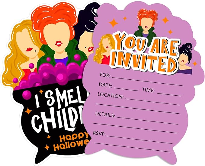 SICOHOME Halloween Party Invitations - 12pcs 5"x7" Halloween Birthday Invitations with Envelopes for Kids Adult Baby Shower Greeting Gift Cards Hocus Pocus Invitations Party Favors Supplies