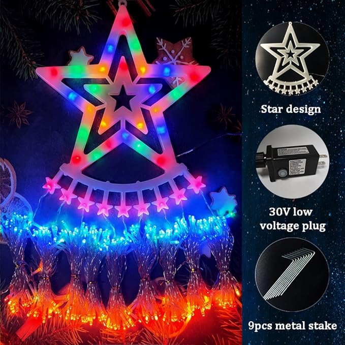 Aokudoni Outdoor Christmas Decorations: 12.6ft 350LED Waterfall Lights 8 Modes Christmas Lights, Xmas Tree House Yard Porch Patio Garden Decor, Multicolor
