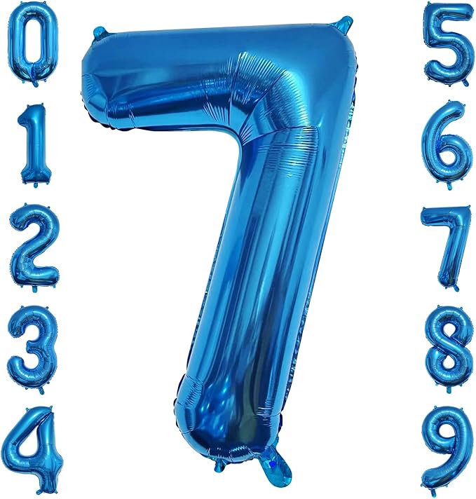 40 Inch Blue Number Balloon 7, Large Number Foil Balloons Mylar for Girl Boy Birthday Party Celebration Decorations Supplies, Digital Balloons for Wedding Anniversary Events Decorations