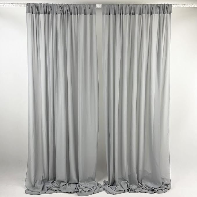 EHLDekol Sheer Chiffon Backdrop Curtains 10ft x 10ft(5ft x 2Panels)， Chiffon Fabric Drapes for Wedding, Long Sheer Curtain for Living Room, Arch Party Stage Decoration (Grey, 120 x 120 Inch)